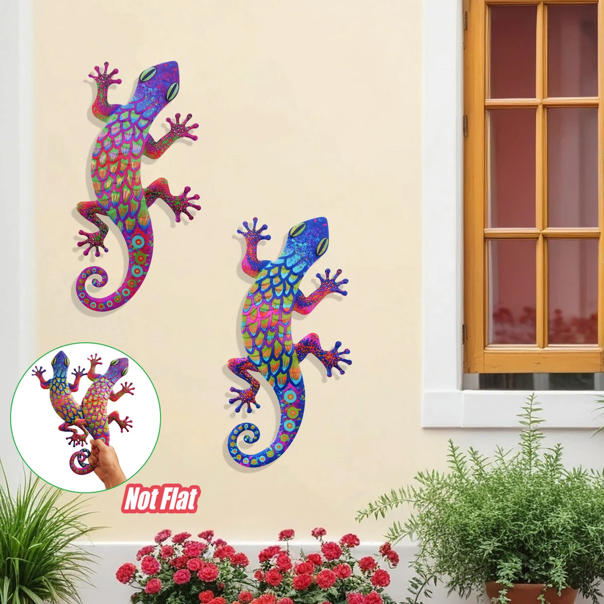 大きな金属製ヤモリの壁掛けアート装飾、3D鉄製トカゲの彫刻、屋外の庭、パティオ、ポーチ用の吊り下げ飾り - 母の日のギフト