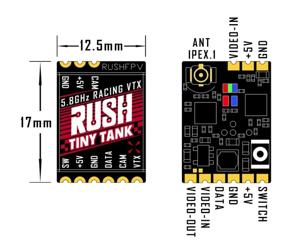 RUSH TINY TANK VTX 48CH 350mW transmisor 5V entrada con placa de expansión LED transmisor FPV para palillo de dientes de carreras con visión en primera persona Whoop