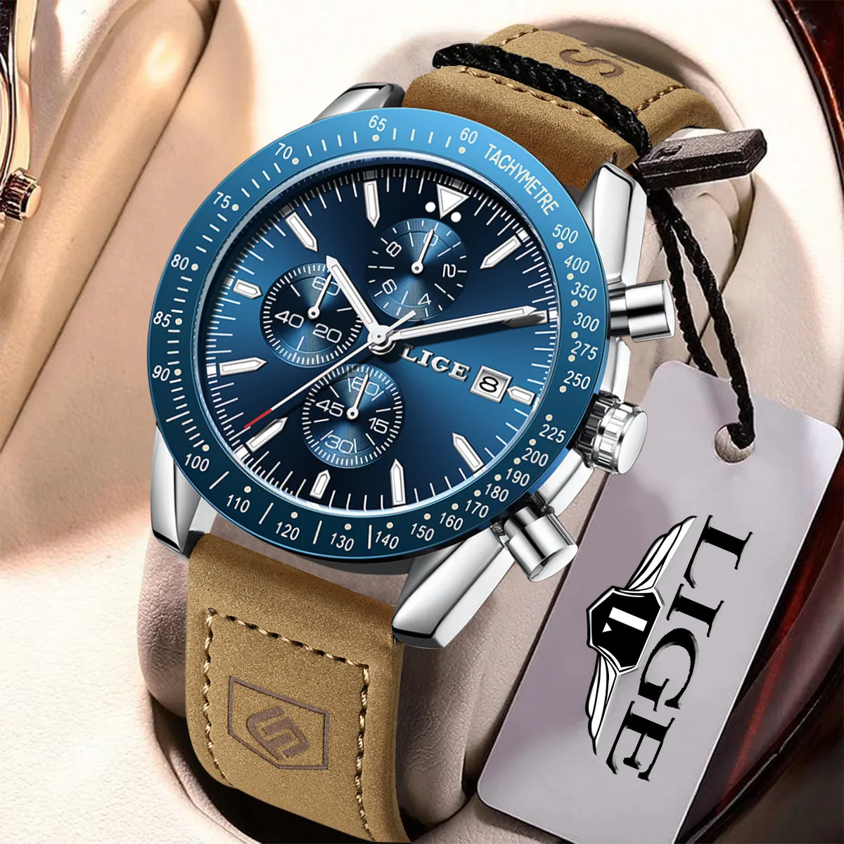 

LIGE Casual Sports Men Watches Luxury Waterproof Quartz Watches Top Brand Leather Military Chronograph Business Male Clock+Box