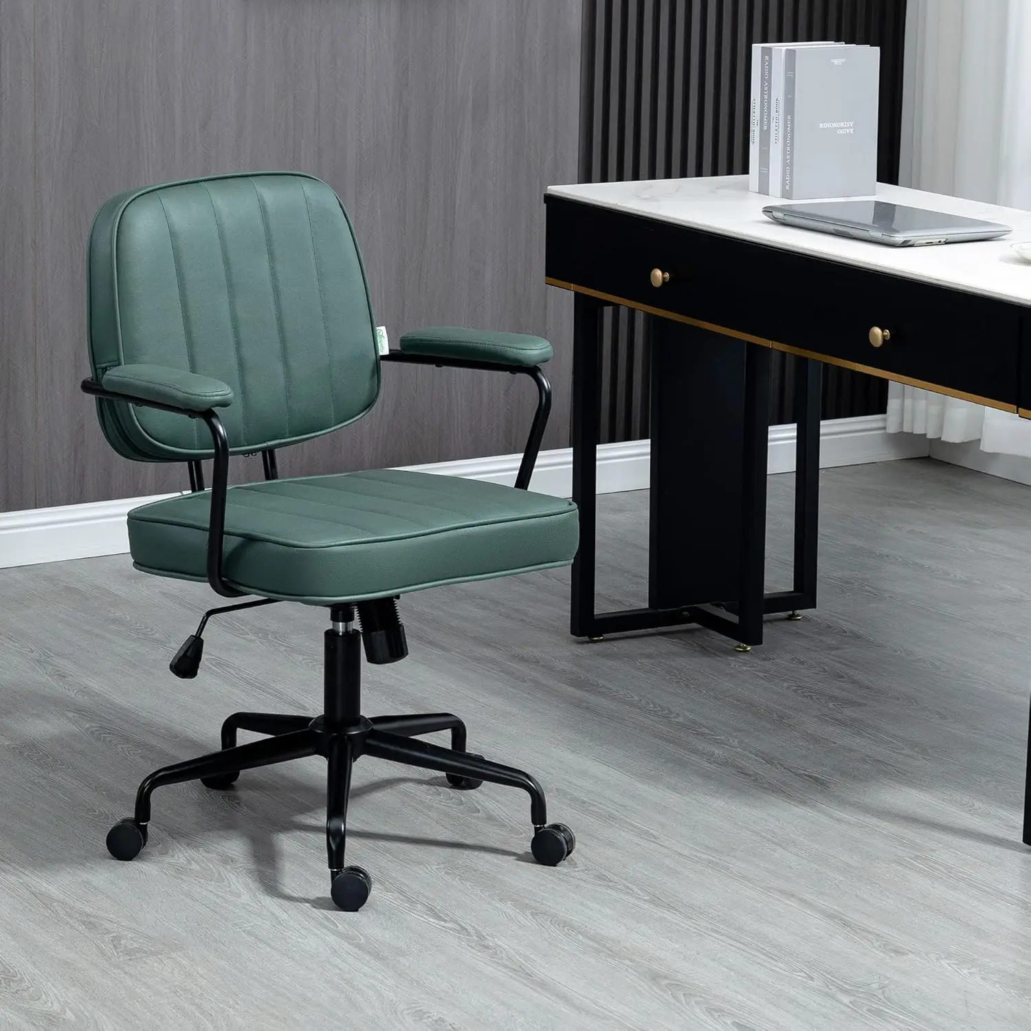 Chaise de Bureau en Microcarence avec Roues à Comcussion, Réglable, avec Fonction d'Inclinaison, Vert