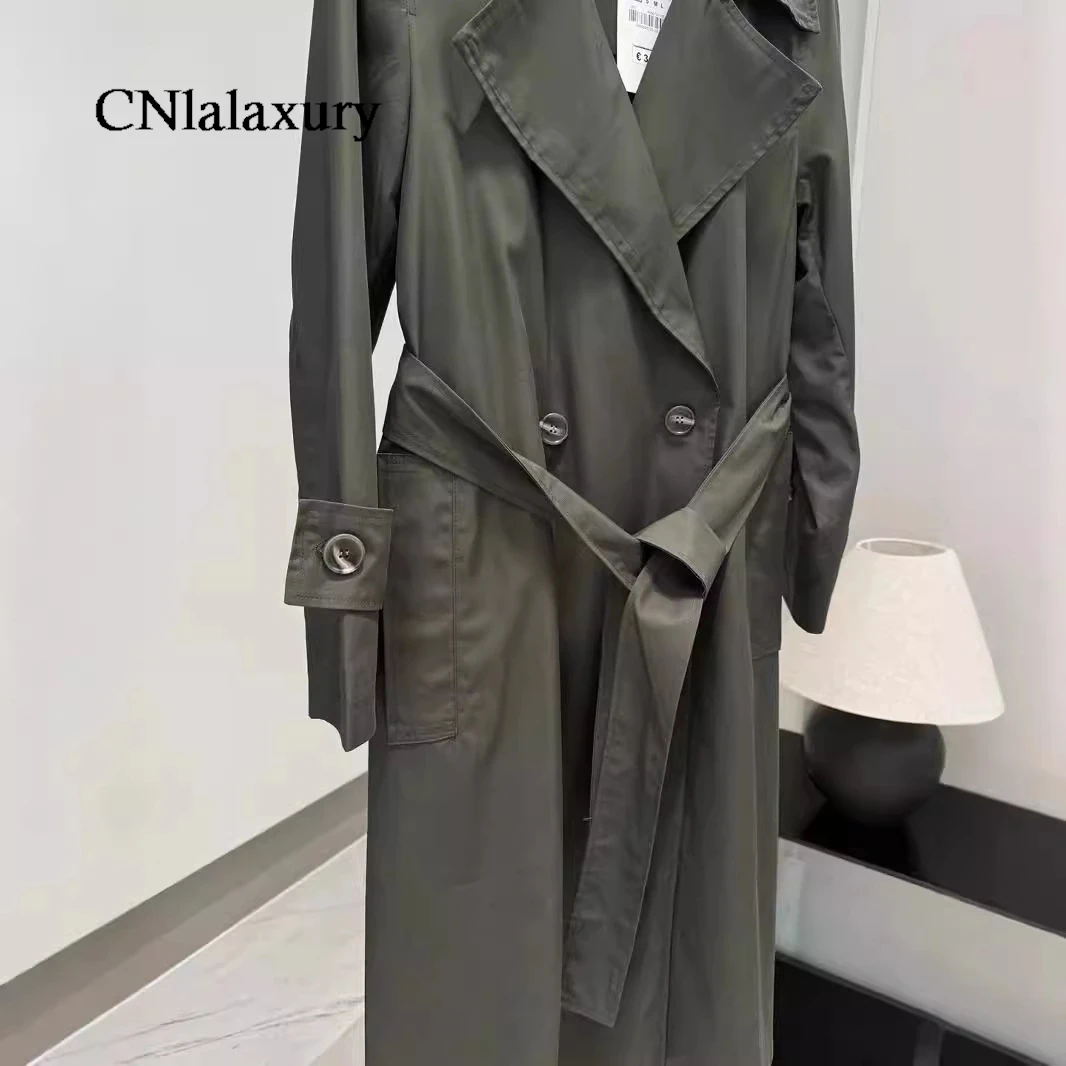 CNlalaxury 2024 New Women\'s Fashion Coats Retro Fashion With Belt Pockets Loose Trench Coa Overcoat Outerwear