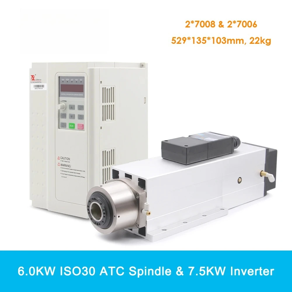 

Шпиндель ATC 6.0 кВт с автоматической сменой инструмента, 220В/380В, с воздушным охлаждением, с частотным преобразователем FuLing 7.5 кВт
