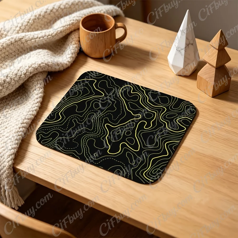 CIFbuy Mouse Pad Small Black Yellow Topographic Contour Map Print Smooth Cursor Precise Tracking Non-Slip Cool Tech Geographic G