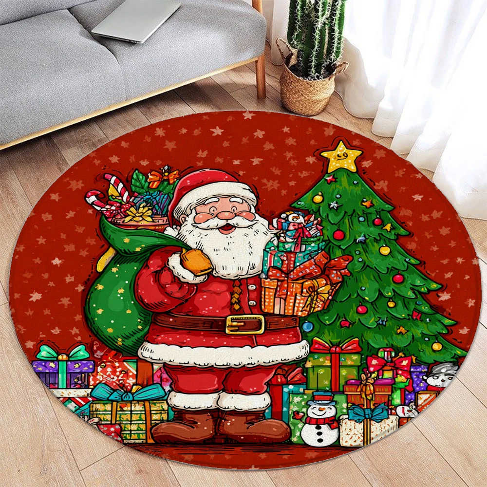 

Christmas Santa Claus Round Rug Christmas Floor Mat Holiday Decoration Xmas Gift Home Interior Carpet Rug Festival Event Carpet