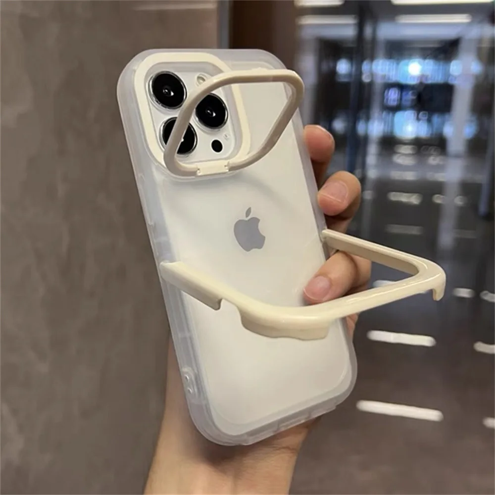 

Phone Case with Transparent Lens Bracket, Anti-fall Protective Shell, Invisible Double-head Bracket For iPhone 16 15Pro Max 13