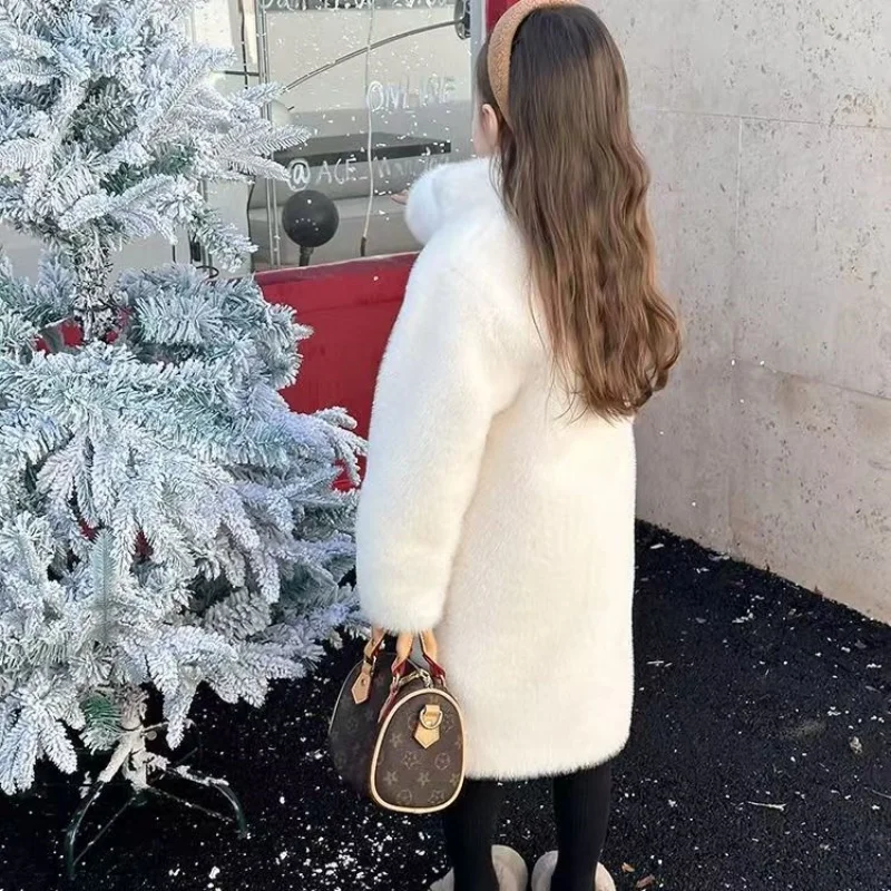 lmitation Mink Velvet Jackets Girls 2026 Autumn Winter New Loose White Casual Sweater Coat kids Jacket
