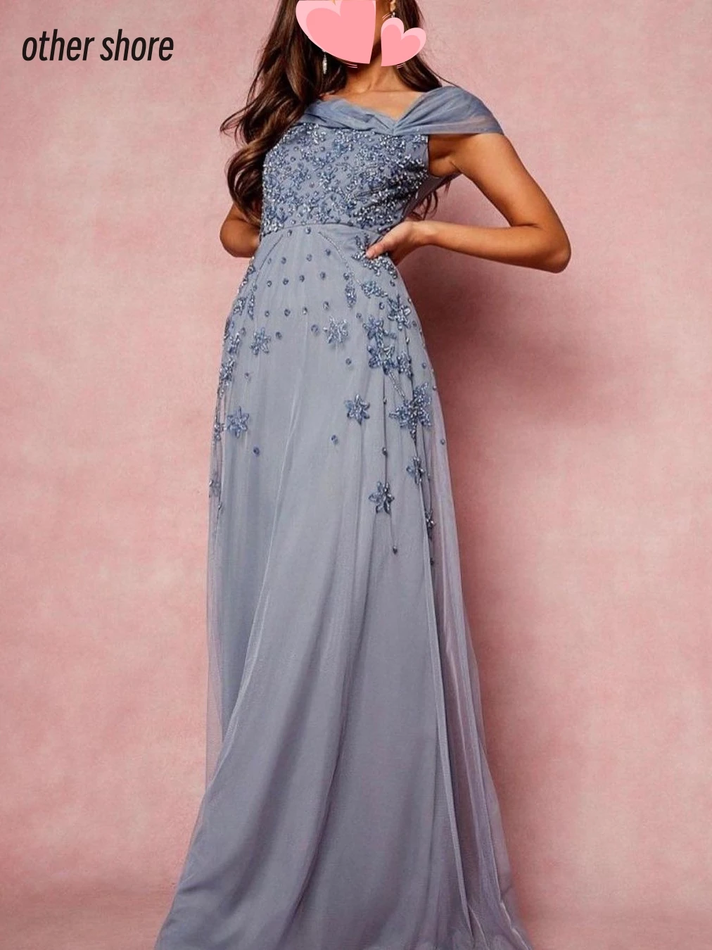 

Other Shore Elegant Vintage Sexy Blue Beading Off the Shoulder A-Line Customize Formal Occasion Prom Dress Evening Party Gowns