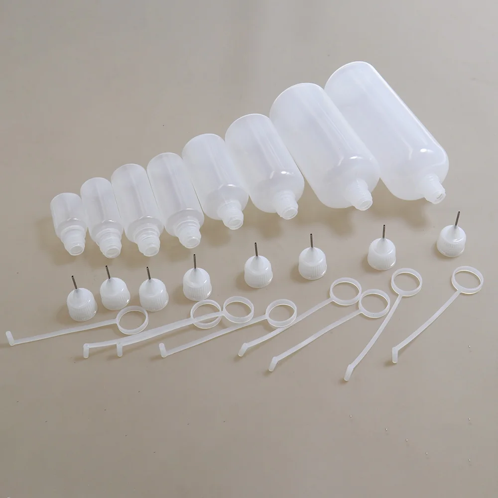 5ml 10ml 15ml 20ml 30ml 100ml PE Oil Bottle Squeezable Tip Applicator Bottle Refillable Dropper with Needle Tip Caps for Glue