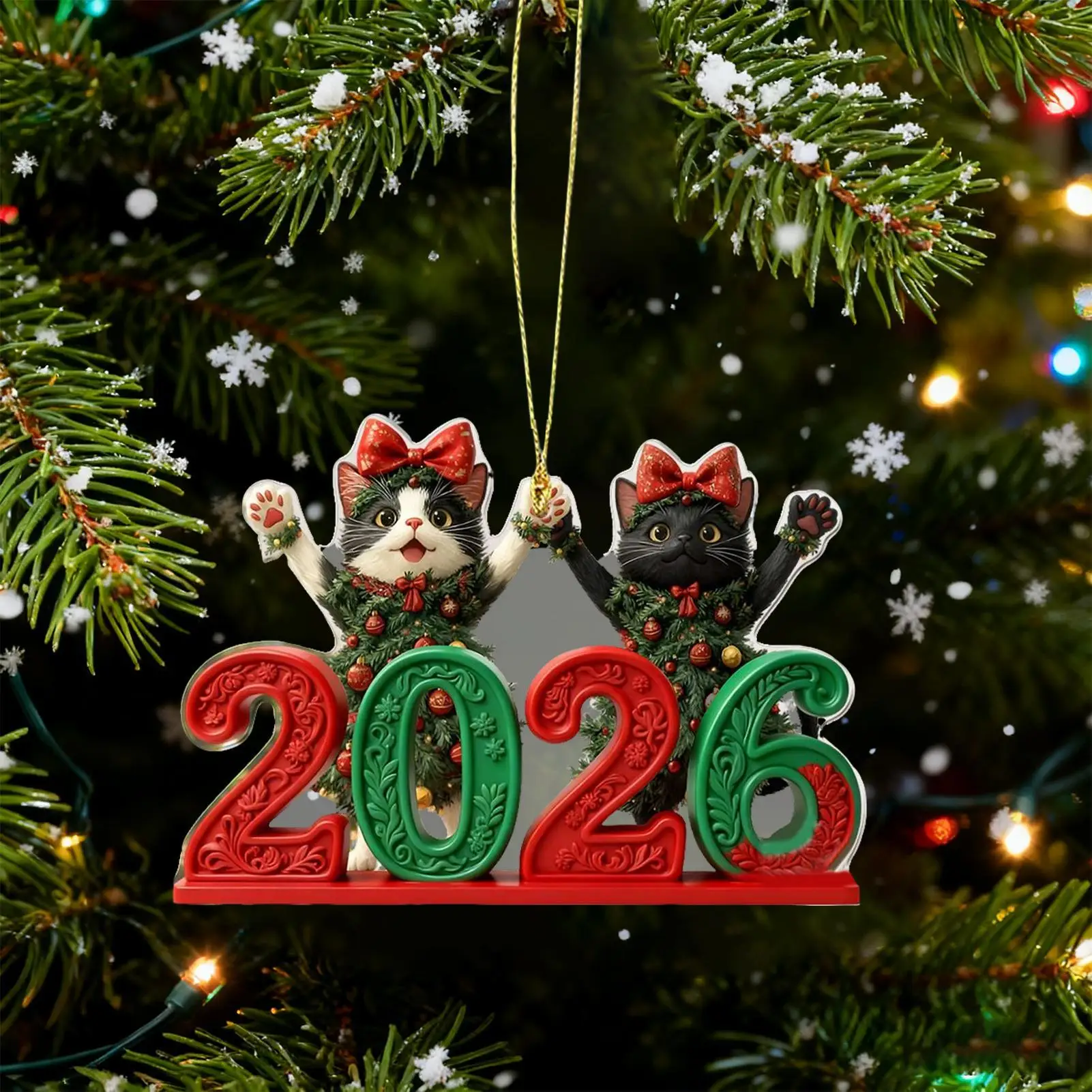 2D Flat Christmas Cat Decoration Pendant Christmas Tree Decorations 2D Cute Cat Pendants Decorative Small Kitten Tree Ornament view 5