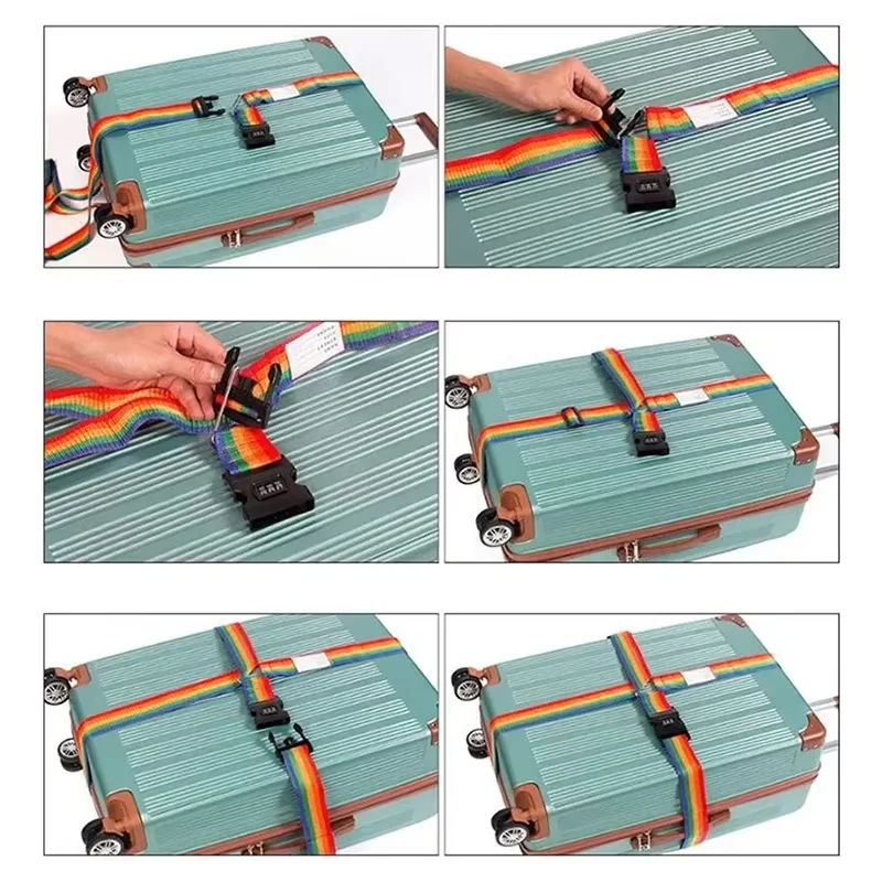 متعدد الألوان قابل للتعديل عبر السحابة حزام الأمتعة السفر قفل الأمتعة حقيبة لوازم السفر المجمعة الأمتعة حبل 420x5cm