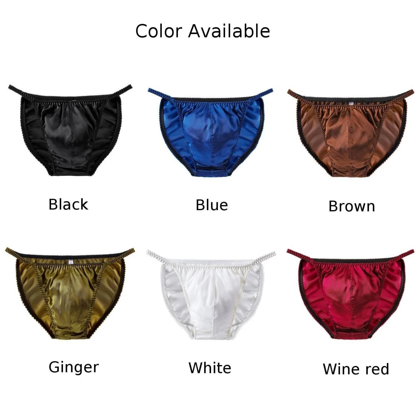 Effen Kleur Zijden Heren Slips Met Lage Taille Ondergoed Zakje Slipje Lingerie Zwart/Wit/Blauw/Gember/Bruin/Wijnrood