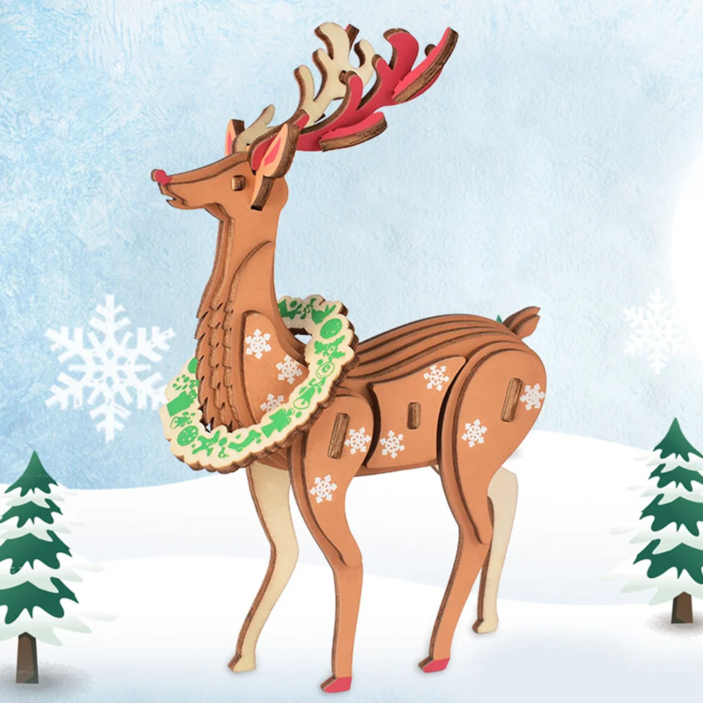 خشبية عيد الميلاد الرنة لغز ثلاثية الأبعاد لتقوم بها بنفسك عدة الحرفية عطلة ديكور المنزل شجرة زخرفة النشاط الأسري لعبة بانوراما للأطفال البالغين #3