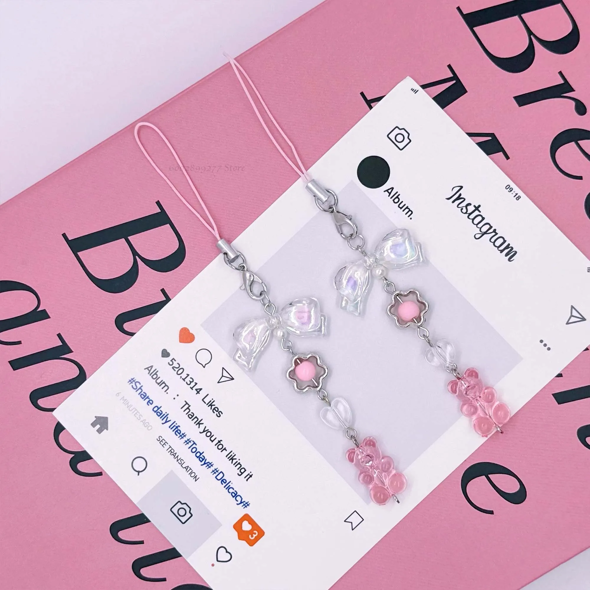 

Милый розовый медведь, мечтательный прозрачный розовый шарм в Instagram-стиле, изысканная сумка-цепочка для телефона и подвеска для ключей от машины для женщин