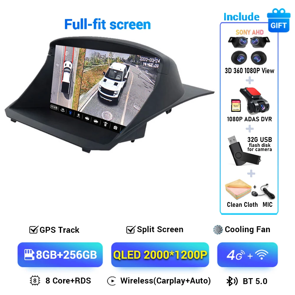 Android 14 Draadloze Carplay & Auto Autoradio Voor Ford Fiesta 2009 - 2018 Navigatie Gps Dsp Carplay Multimedia Videospeler Stereo