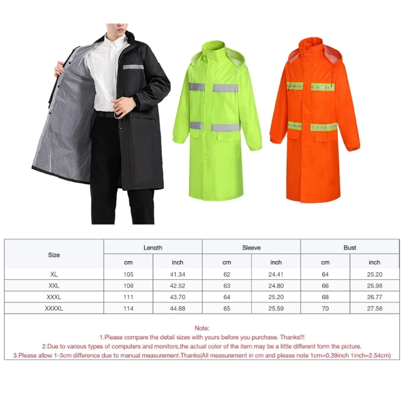 Long Length Waterproof Fluorescent Work Coat High Visibility Workwears Safety Concealed Hood Flashing Hooded Rain