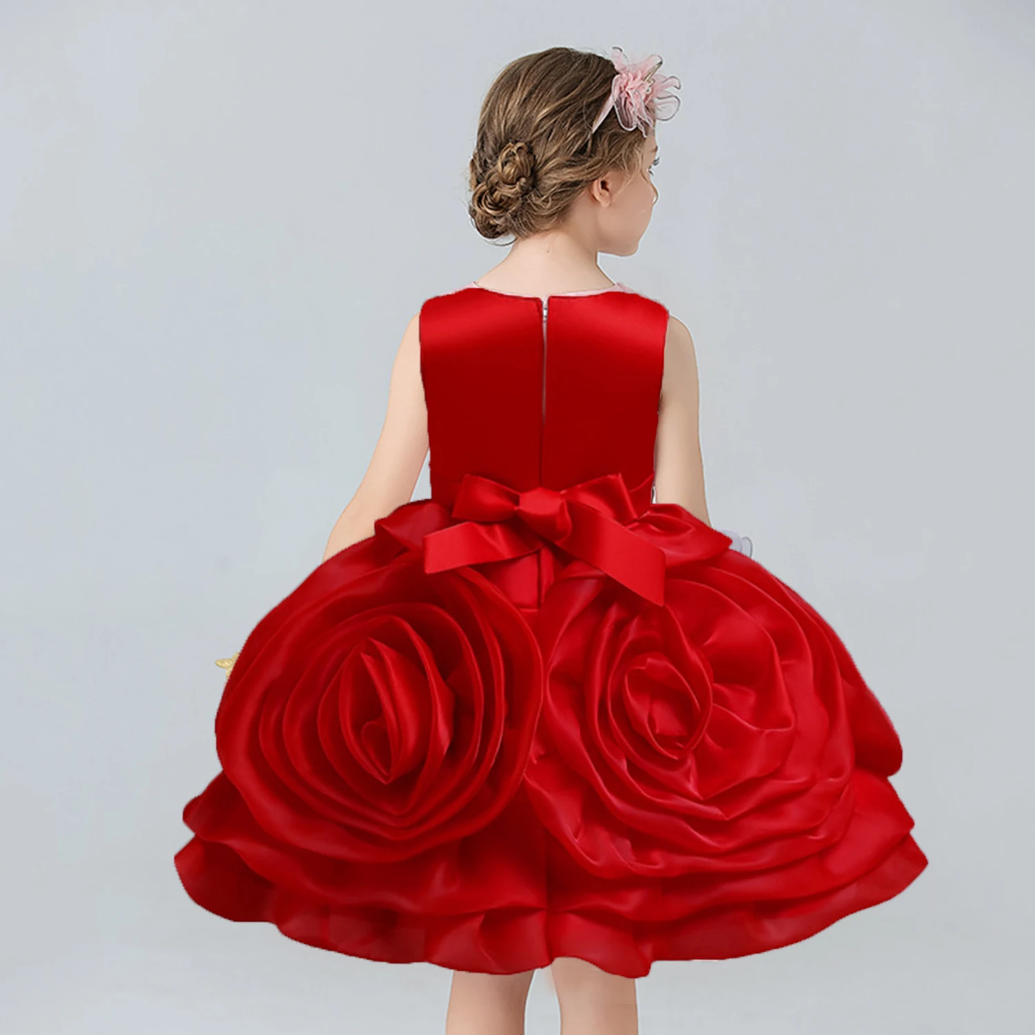 AmyStylish-Little Big Girls Dress, 2-10 Anos, Flor 3D, Menina, Aniversário, Concurso, Festa, Feriado