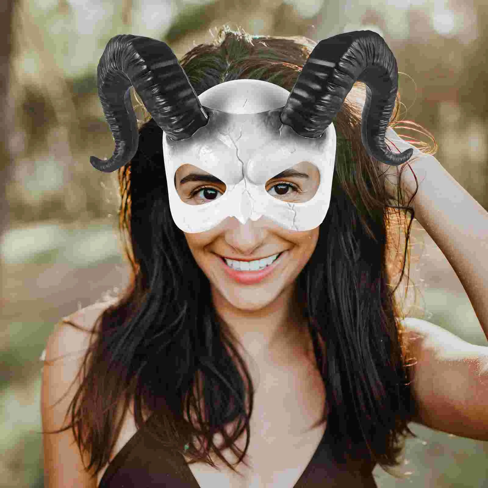 Mulheres Cabeça de Cabra Ornamento, Máscara de Sapato, Buzina, Mascarada, Ovelha, Photo Prop, Festa de Halloween, Cosplay