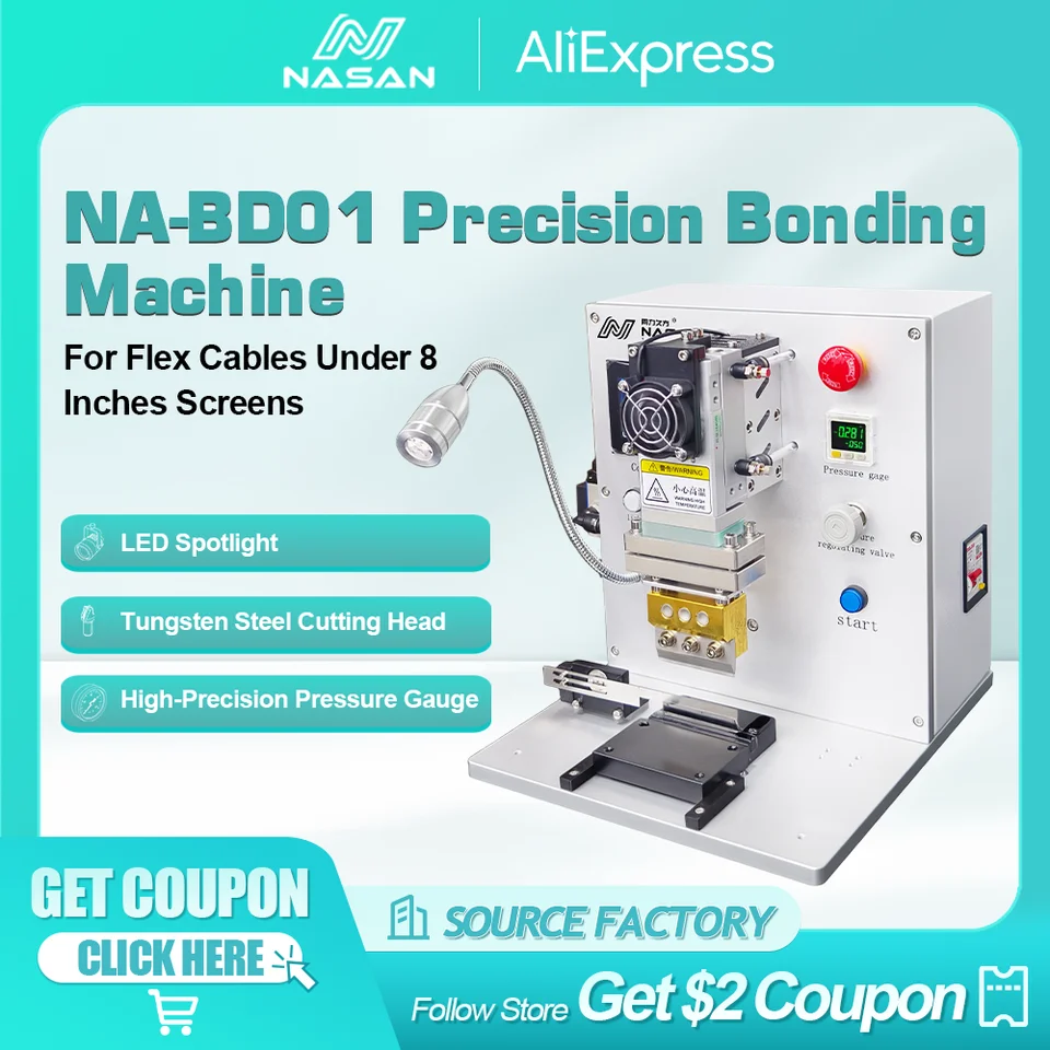 Máquina de unión NASAN NA-BD01 para reparación de LCD de teléfonos móviles, herramienta de unión de cable flexible verde, temperatura constante COP