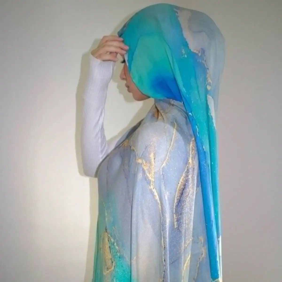 

New Women's Watercolor Hijab Scarf Bandana Headband Vintage Luxury Beach 180cm Long Handkerchief Bohemia Muslim Accessories 2025