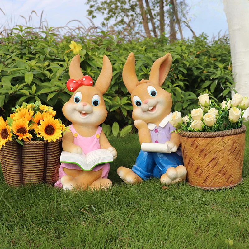 Cartoon Rabbit Ornaments, Outdoor Resin Crafts, Garden Courtyard Flower Jars, Creative Flower Pots, Animal Decoration Sculptures