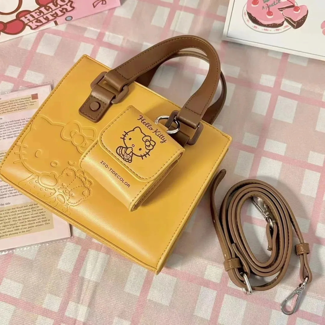 Sanrio Hello Kitty Handbag Fashion High Texture Handbag Messenger Bag Y2k Cute Bags Pu Leather Tote Versatile Crossbody Bag