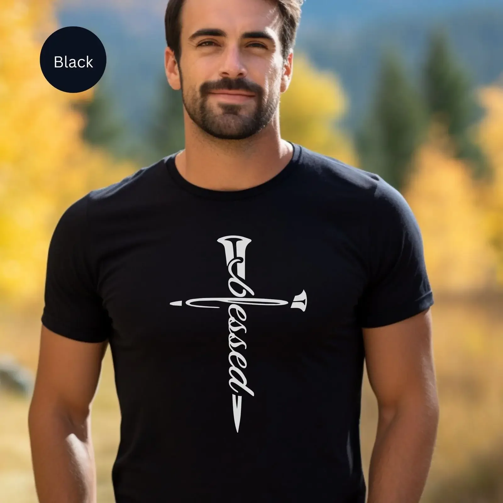 Men's Blessed Nail Cross Christian T Shirt Jesus Religious Faith Casual  for Believers vintage Washed Versatile