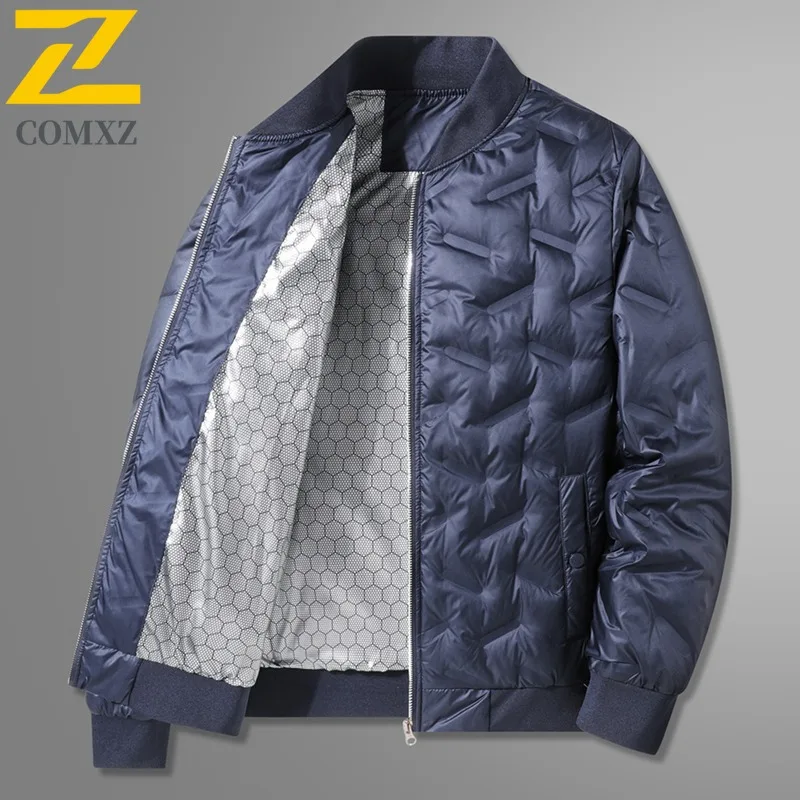 COMXZ-Chaqueta de plumón informal para hombre, Parka cálida y gruesa con cuello de béisbol para ciclismo al aire libre, abrigo de invierno cómodo de estilo coreano