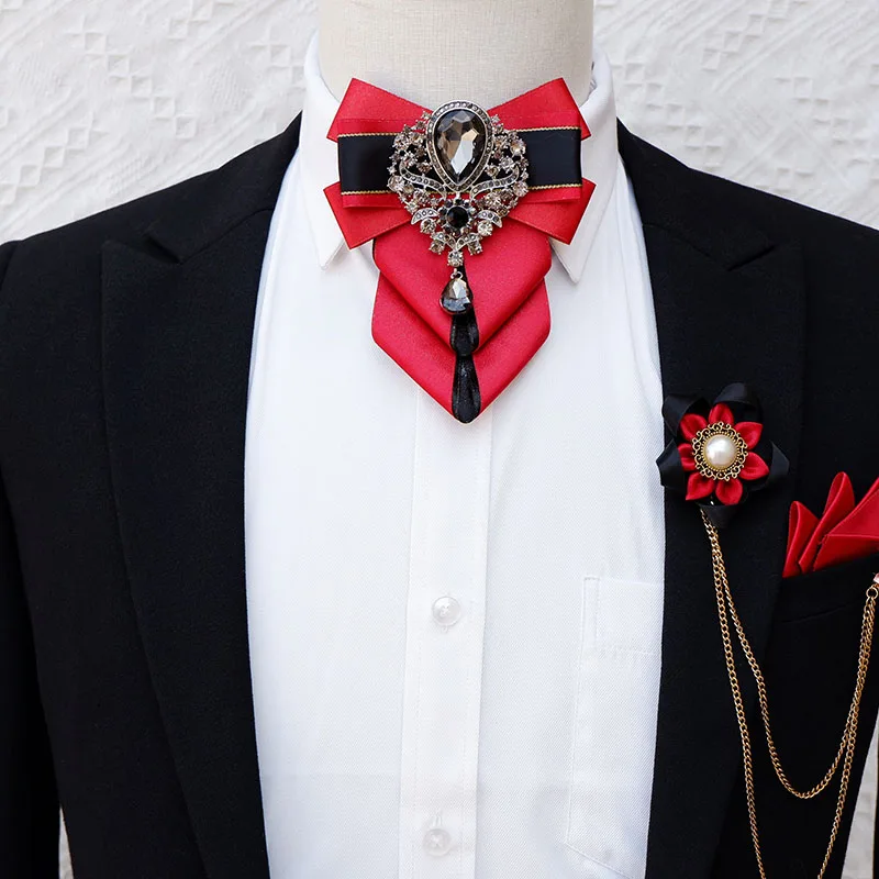 

Оригинальный комплект галстуков-бабочек ручной работы, роскошная лента со стразами, элитный мужской и женский деловой свадебный воротник с цветочным карманом, квадратный корсаж