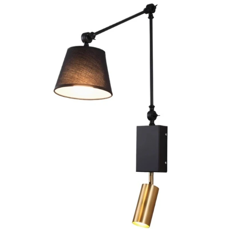 Lampada da lettura a punto diodi emettitori di luce da parete con braccio oscillante Lampada da parete per illuminazione domestica regolabile nera