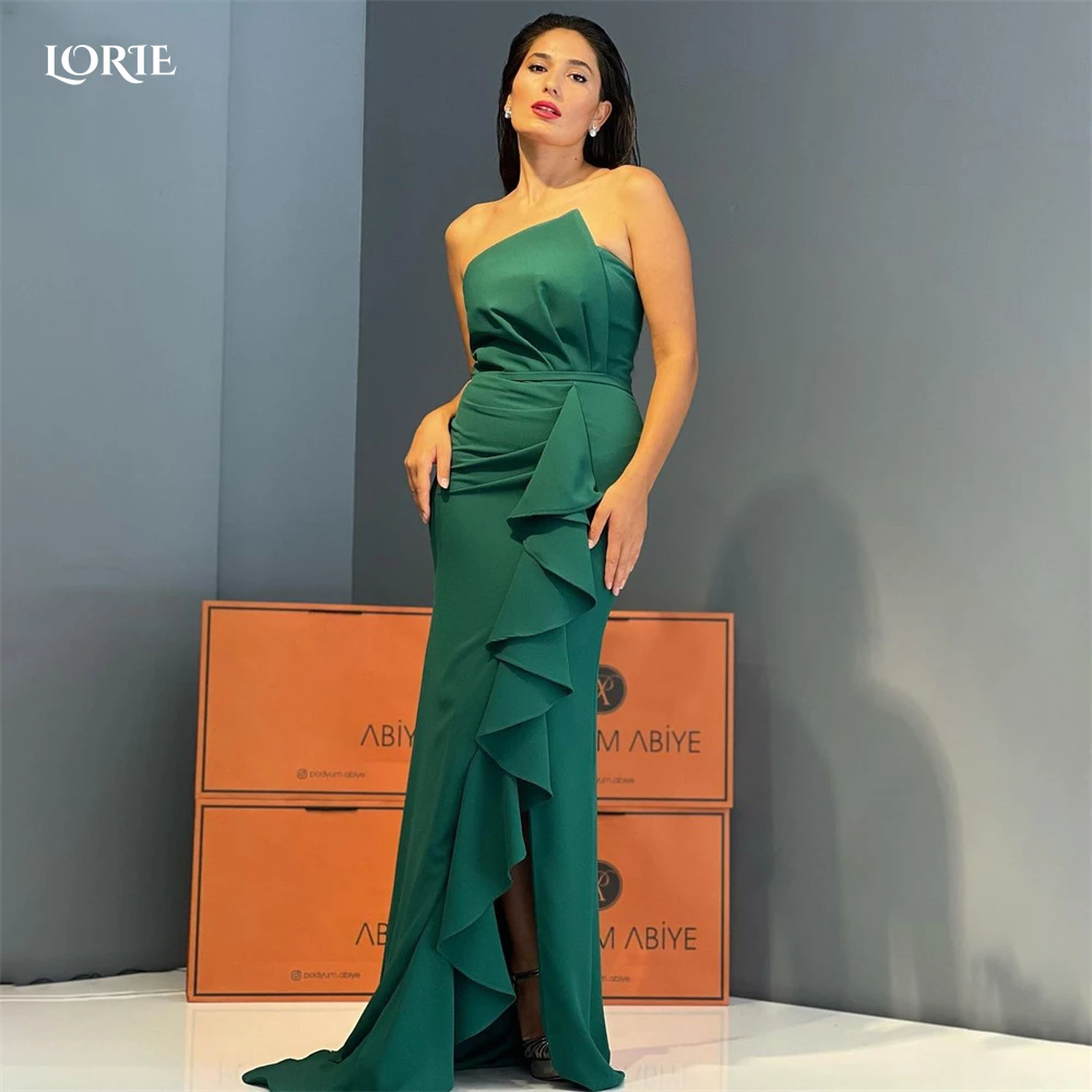 

LORIE Green Formal Evening Dresses For Wedding Off Shoulder Mermaid Ruffles Side Slit Prom Dress Backless Arabia Celebrity Gowns