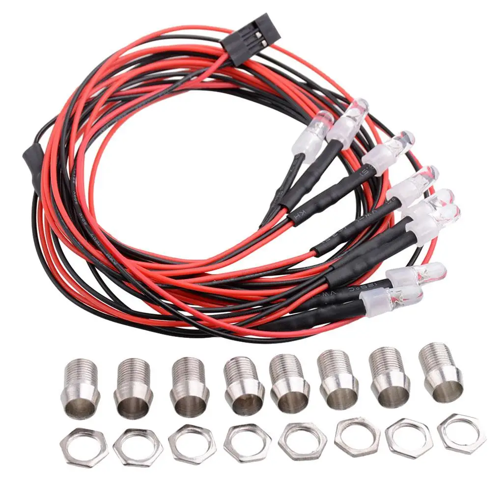 RC Car Parts Metal Led Headlights Roof Light Kit 5mm White Red Yellow for 1 8 RC Car Tank