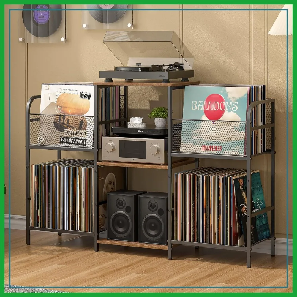 

Record Player Stand with Vinyl Storage for 350+ Albums, Turntable Stand with Record Holder for Living Room
