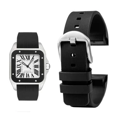 20mm 23mm Rubber Watch Strap for Cartier Santos Sandoz Male Santos 100 Silicone Men Women Watch Strap Waterproof Wristband