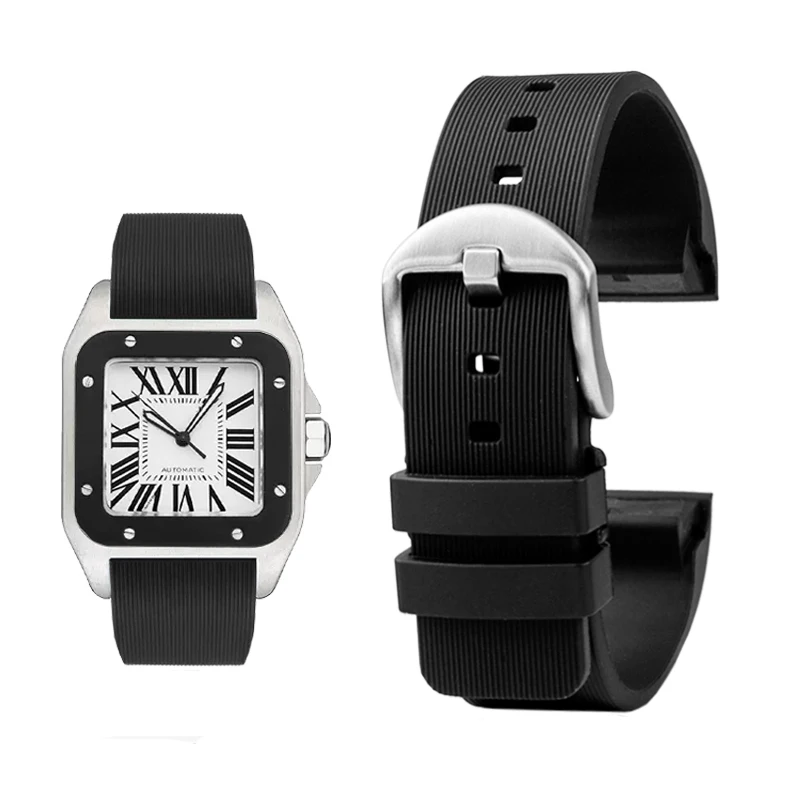 20mm 23mm Rubber Watch Strap for Cartier Santos Sandoz Male Santos 100 Silicone Men Women Watch Strap Waterproof  Wristband