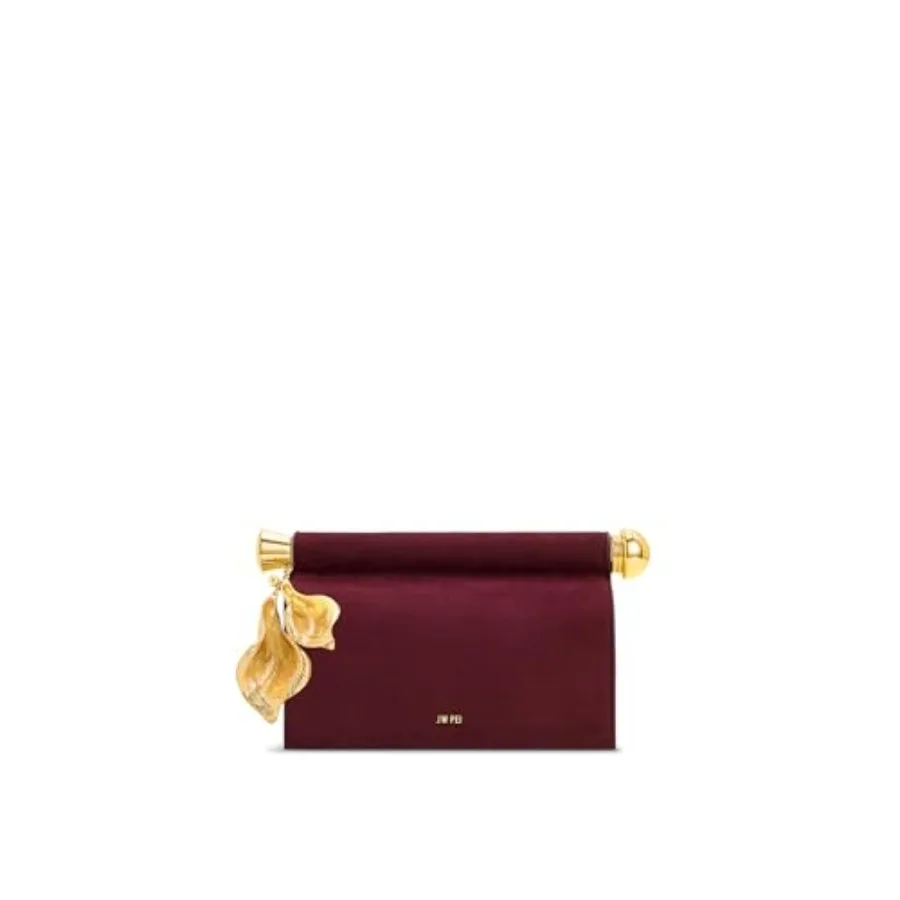 Women's clutch for evening events, metallic silver hardware, black faux leather, sleek pendant embellishment and structured sil