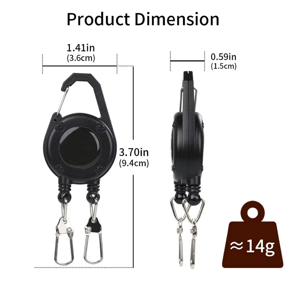 QAJTAO Einziehbarer Schlüsselanhänger, Doppelkopf-Gürtelclip, Ausweishalter mit Stahlseil, für Outdoor-Aktivitäten und Angeln – Detail 6