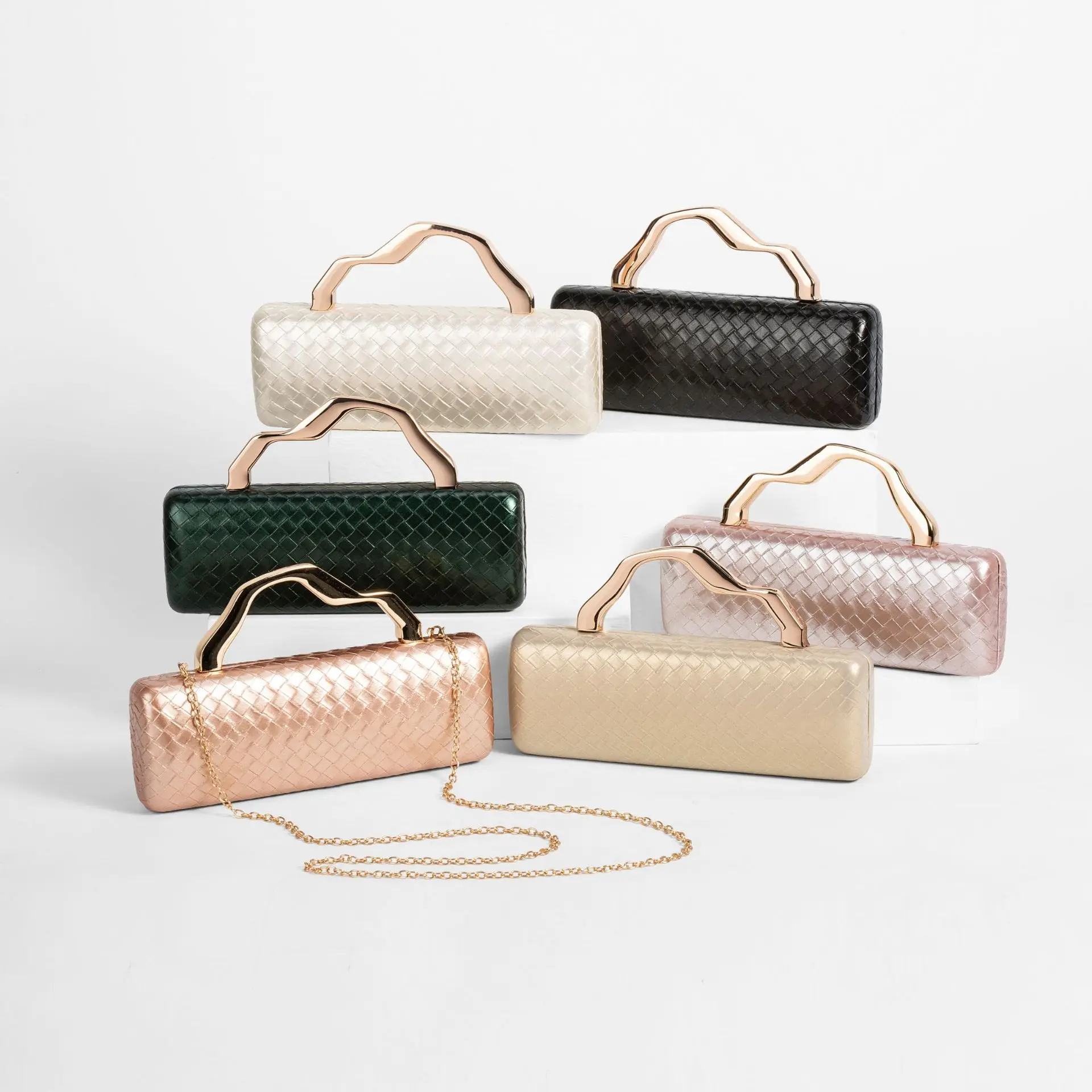 

Pu Leather Crossbody Evening New Clutch Fashion Gold Shoulder Handbag Purses Handbags Women's Luxury Party Wedding Boston Bag
