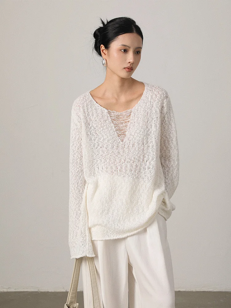 

Vimore Женский вязаный длинный топ све V-Ne с вырезом в романтическом стиле, нежный дышащий повседневный костюм из смеси хлопка