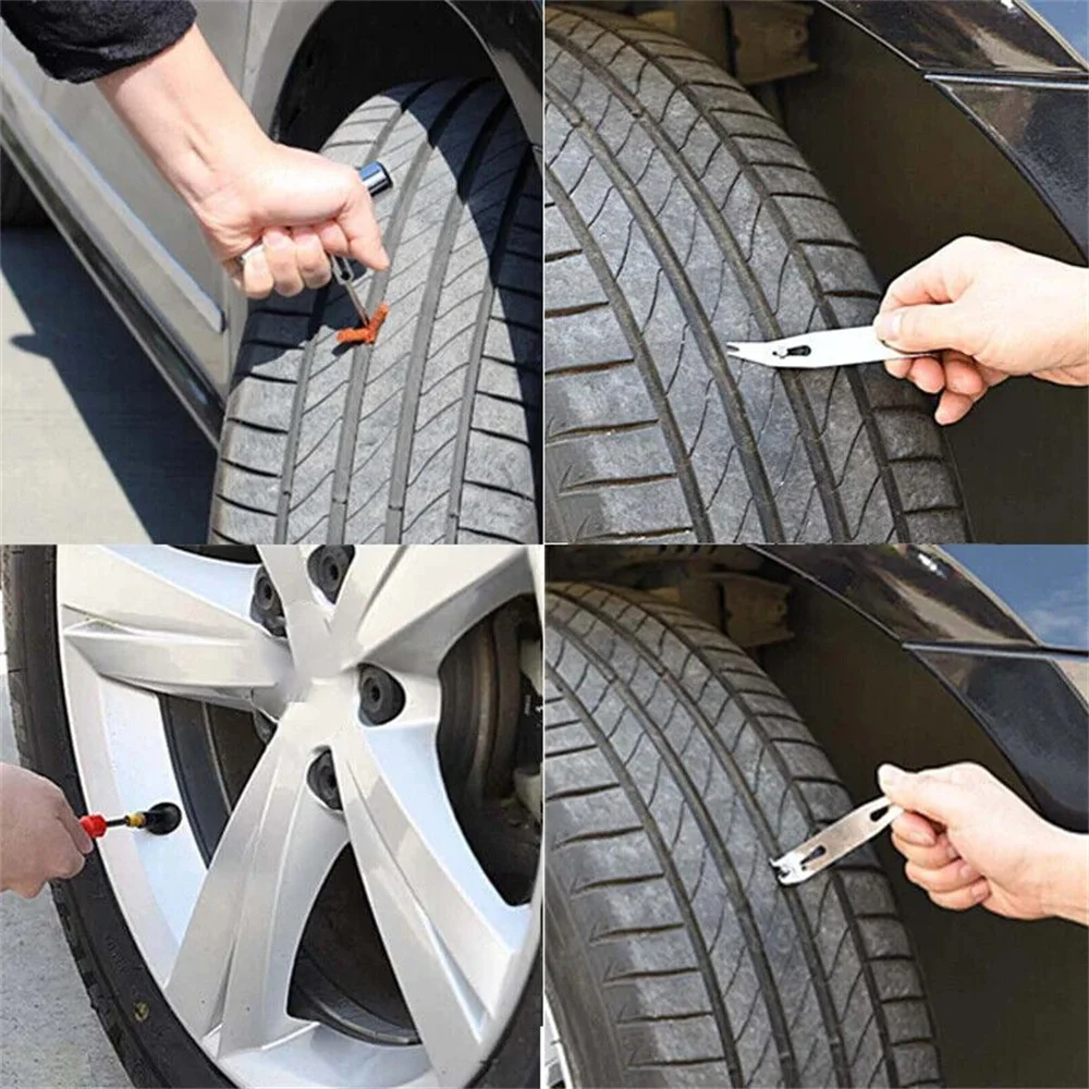 33/58pcs Auto Tire Repair Set Puncture Repair Tools Car Van Motorcycle Bike Emergency Heavy Duty Tubeless Tire Repair Rivet Set