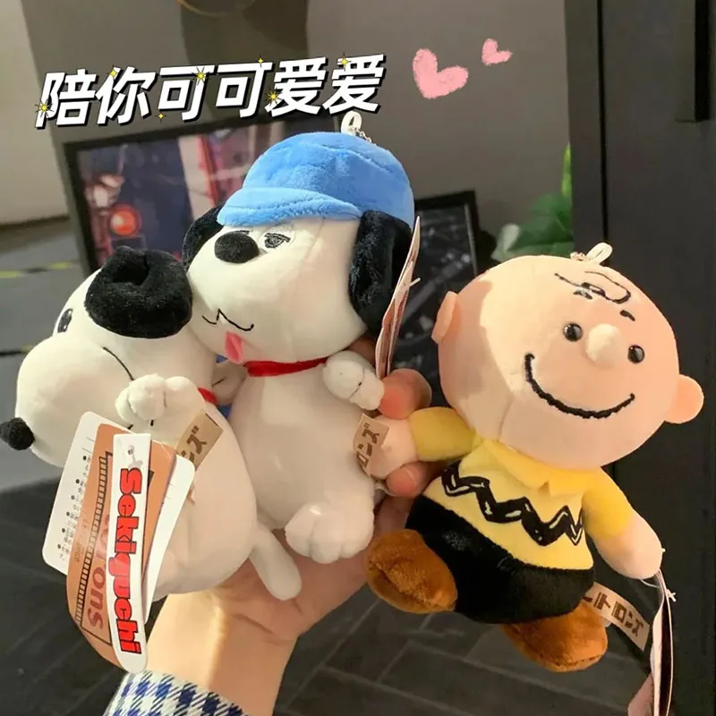 Kawaii Snoopy Olaf Charlie Brown Plush Doll Cute Anime Backpack Pendant Ornament Bag Keychain Buckle for Girl Birthday Gift Toys