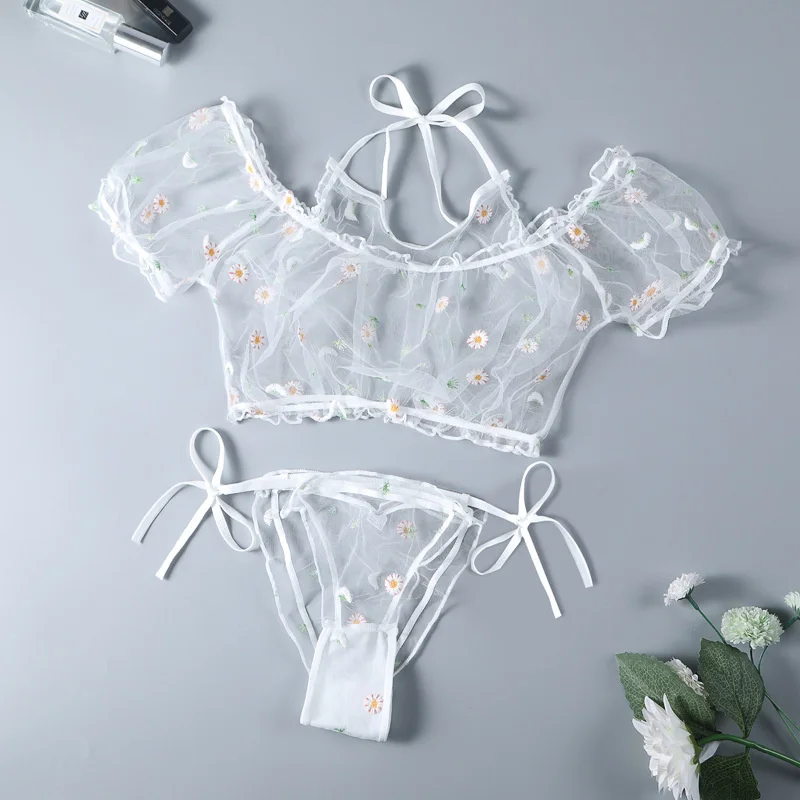 Sensual Lingerie For Women Transparent Sexy Bra And Panty Set Floral Embroidery Strapless Lingerie Set Lace Underwear Exotic Set