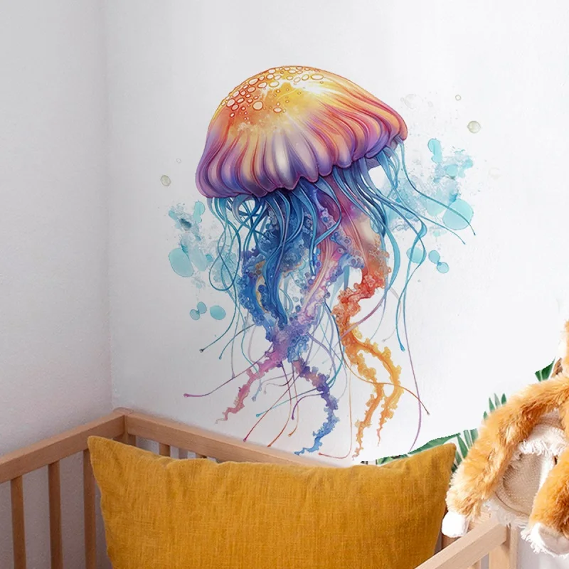 Creative Sea Creature Wall Sticker, Bedroom Background Jellyfish Toilet Sticker Self-adhesive