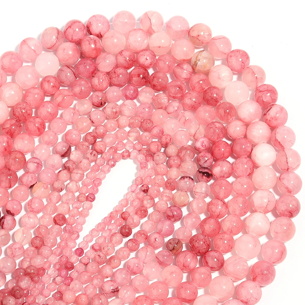 1 Strand Natural Persian Jade Stone Beads Pink Color Loose Spacer Gem Bead for Jewelry Making DIY Bracelet Necklace Accessories