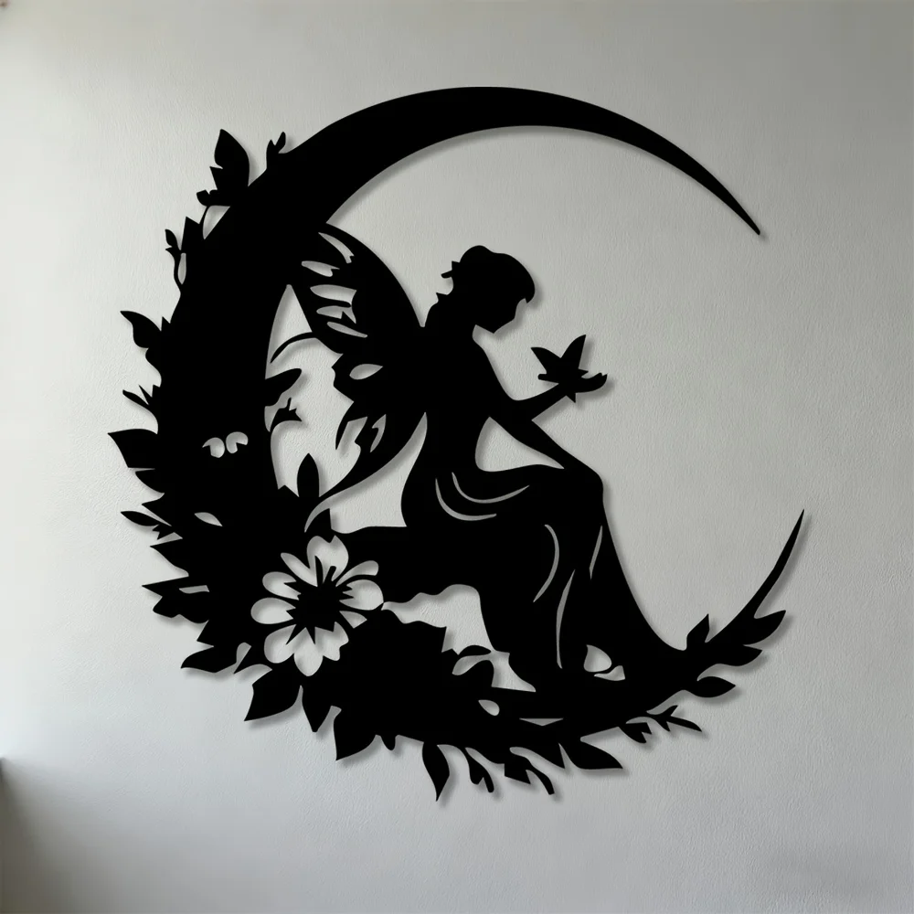 Brand 2D Flat Moonlit Fairy Butterfly Wrought Iron Wall Art,Elegant Metal Decor for Bedroom Living Room Garden Balcony