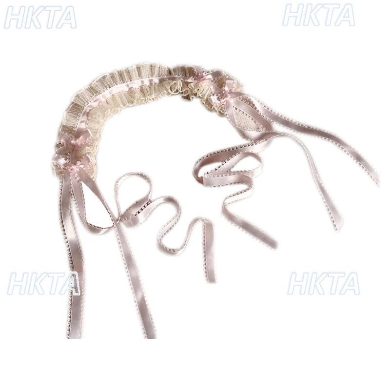 Lolita – bandeaux roses plissés à la main, doux et mignons, polyvalents, couvre-chef pour femmes, couture en dentelle, accessoires de Cosplay, bandeaux de poupée