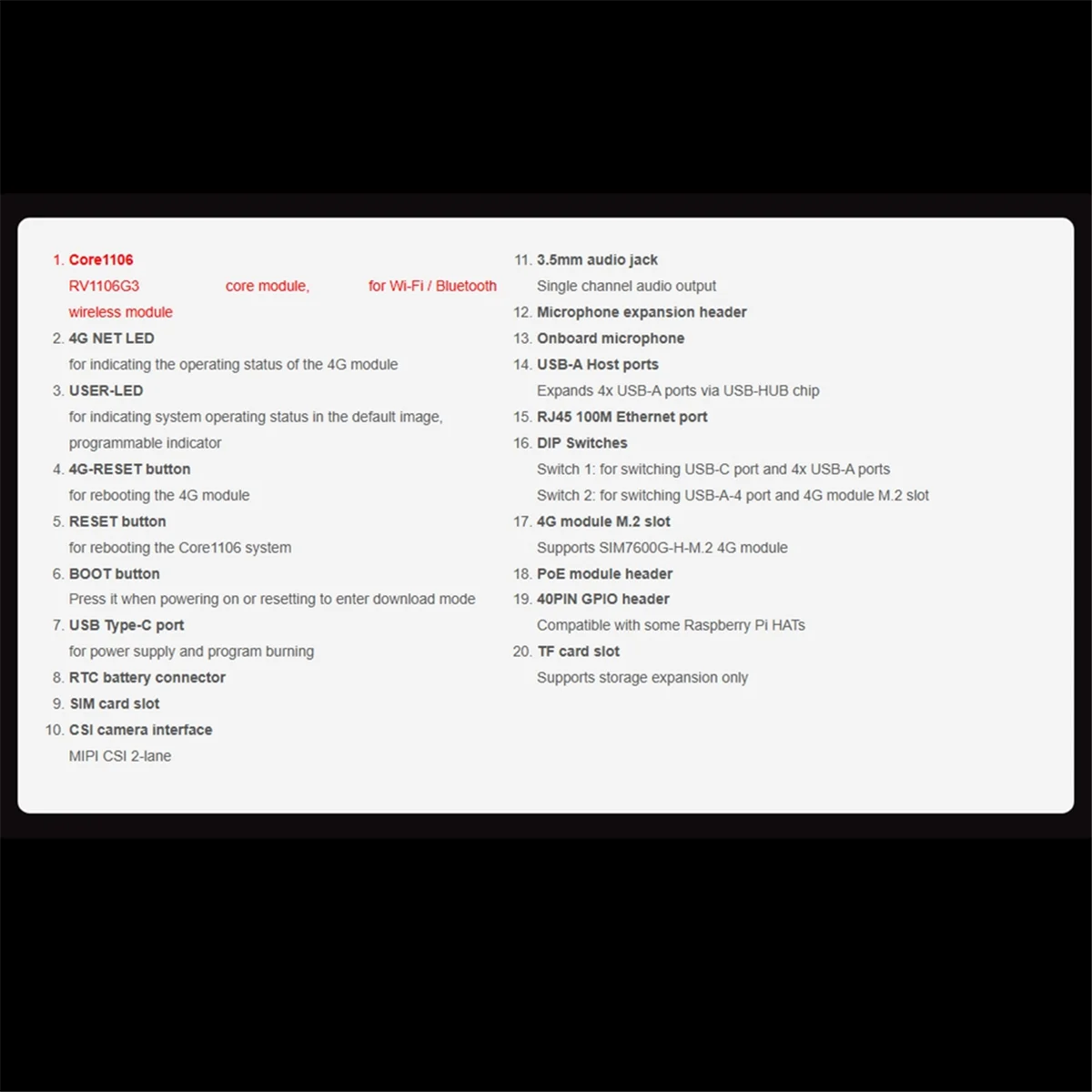 

M86K Pi A W Core1106 Плата разработки Micro-Type Linux RV1106G3 1TOPS 256 МБ с Wi-Fi/Bluetooth, B