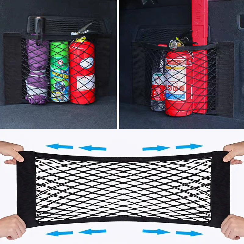  RazorRide Car Back Rear Mesh Trunk Seat Elastic Net Magic Sticker Universal Storage Pocket Auto Organizer Seat Back Bag 