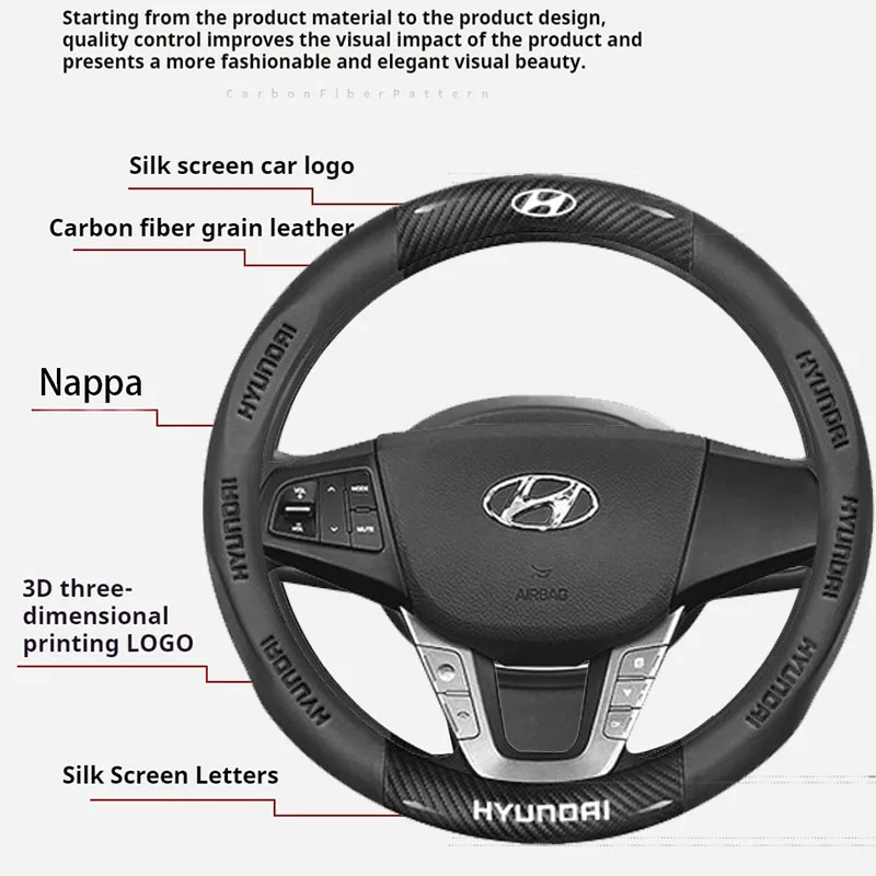 Car Steering Wheel Cover For Hyundai i10 i20 i30 i40 ix25 ix35 ix55 Tucson Palisade Kona Santa-fe Getz IONIQ Sonata Solaris Ceed