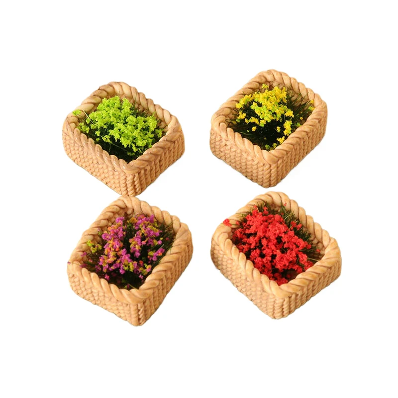 

1:12 Dollhouse Miniature Bamboo Weaving Flower Basket Plant Ornament Mini Green Plant Flowers Pot Potted Model Garden Home Decor