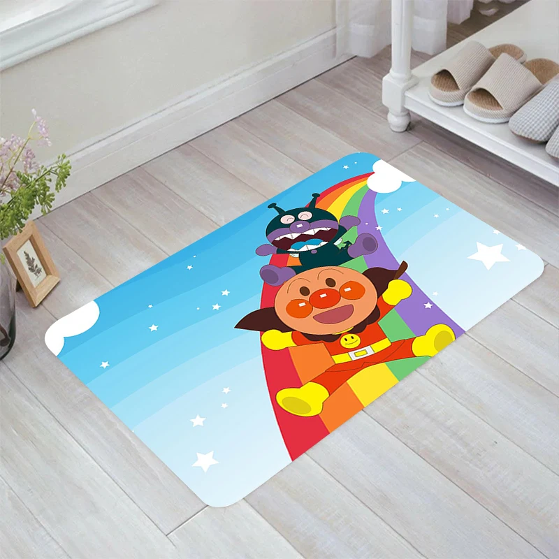 A-Anpanman Cartoon Floor Mat Home Balcony Aesthetic Room Decoration Carpets Carpet Entrance of House Rugs Kitchen Rug Foot Door